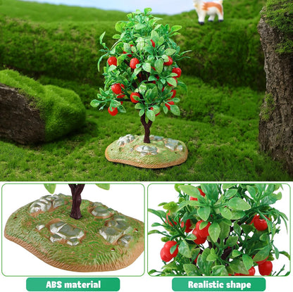 Mini Artificial Apple Tree Ornaments with Faux Fruit 2 Pack Realistic Small Model Trees for Train Scenery Home Decor Micro Landscape Display 4 Inch