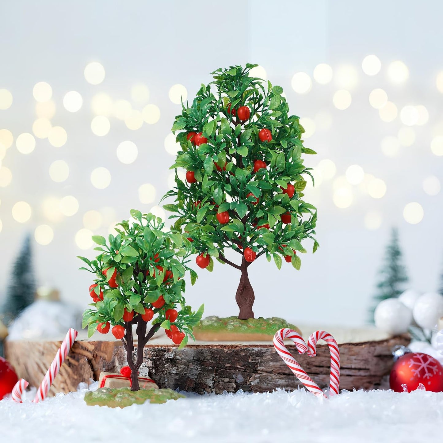 Mini Artificial Apple Tree Ornaments with Faux Fruit 2 Pack Realistic Small Model Trees for Train Scenery Home Decor Micro Landscape Display 4 Inch