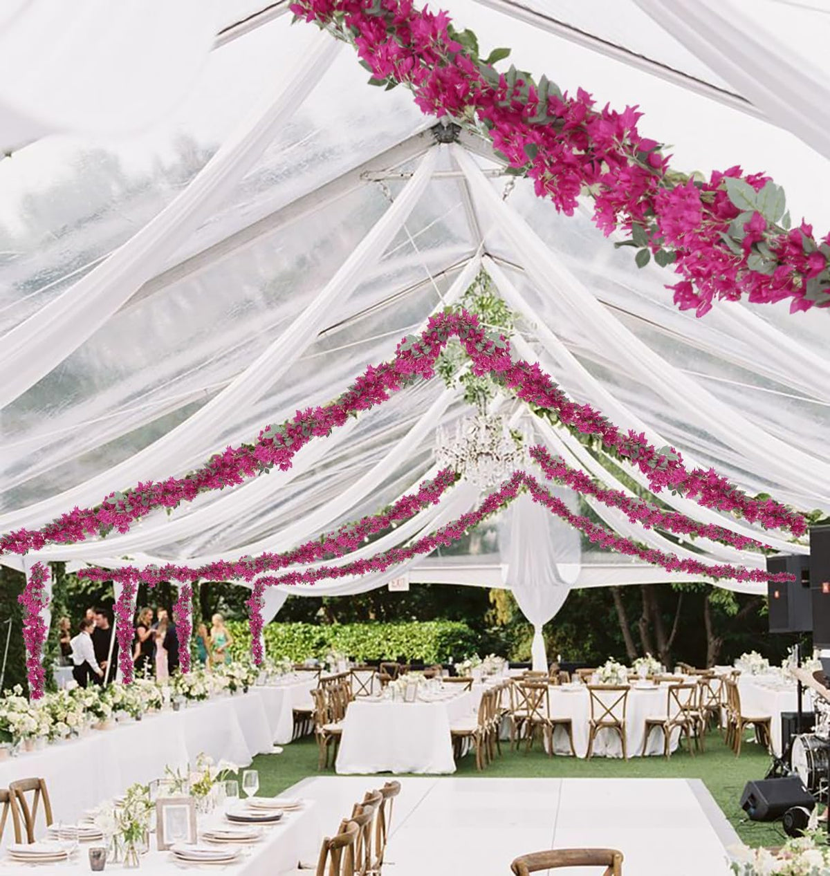 5.9 Ft Artificial Bougainvillea Flowers Garland 2PCS Fake Silk Bougainvillea Vines Long Plant Faux Bougainvillea Wreaths for Centerpieces Table Runner Wedding Arch Wall Decorations (Deep Pink)