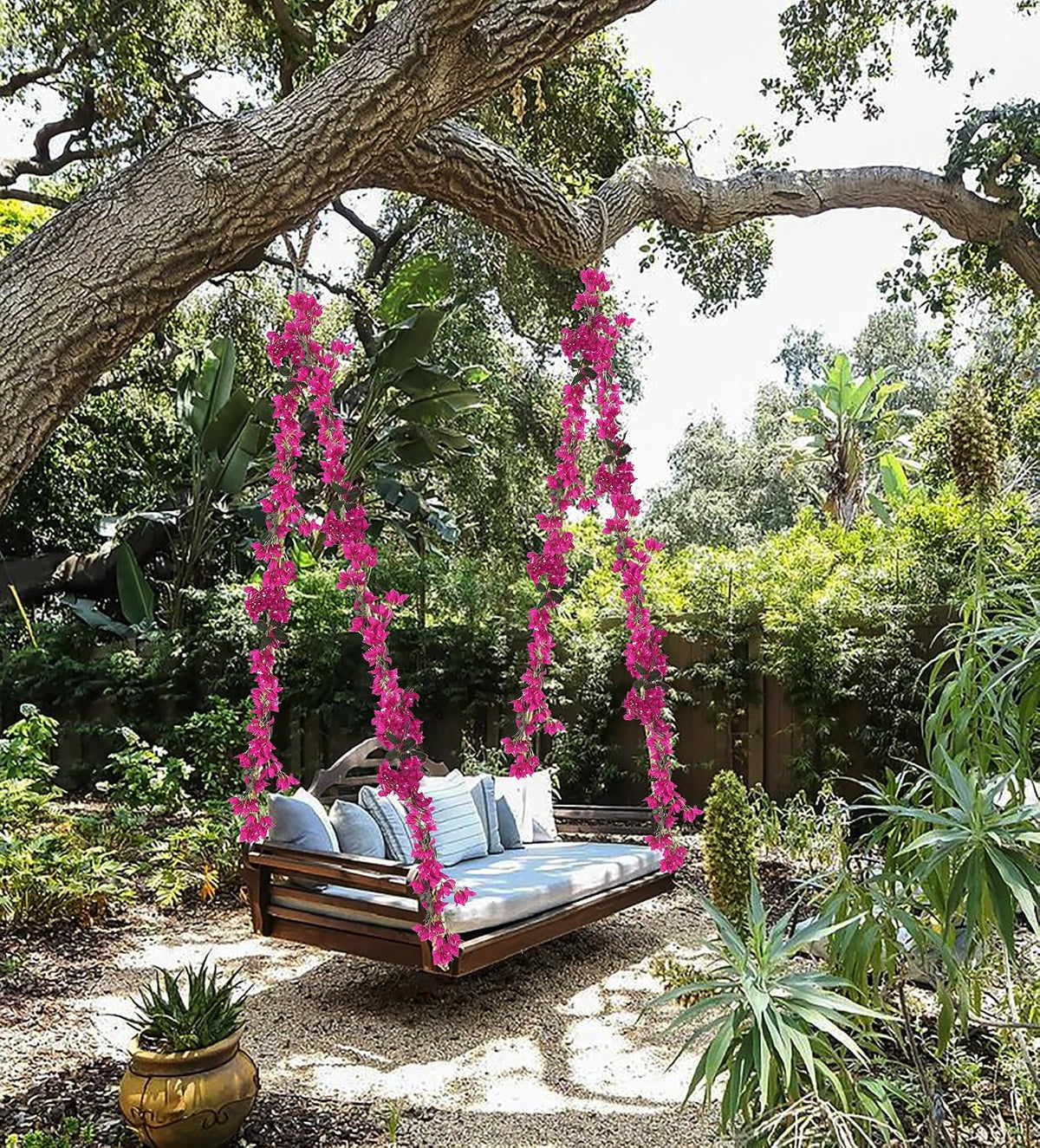5.9 Ft Artificial Bougainvillea Flowers Garland 2PCS Fake Silk Bougainvillea Vines Long Plant Faux Bougainvillea Wreaths for Centerpieces Table Runner Wedding Arch Wall Decorations (Deep Pink)