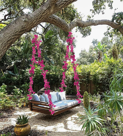 5.9 Ft Artificial Bougainvillea Flowers Garland 2PCS Fake Silk Bougainvillea Vines Long Plant Faux Bougainvillea Wreaths for Centerpieces Table Runner Wedding Arch Wall Decorations (Deep Pink)