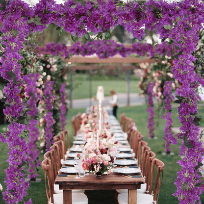 5.9 Ft Artificial Bougainvillea Flowers Garland 2PCS Fake Silk Bougainvillea Vines Long Plant Faux Bougainvillea Wreaths for Centerpieces Table Runner Wedding Arch Wall Decorations (Deep Pink)