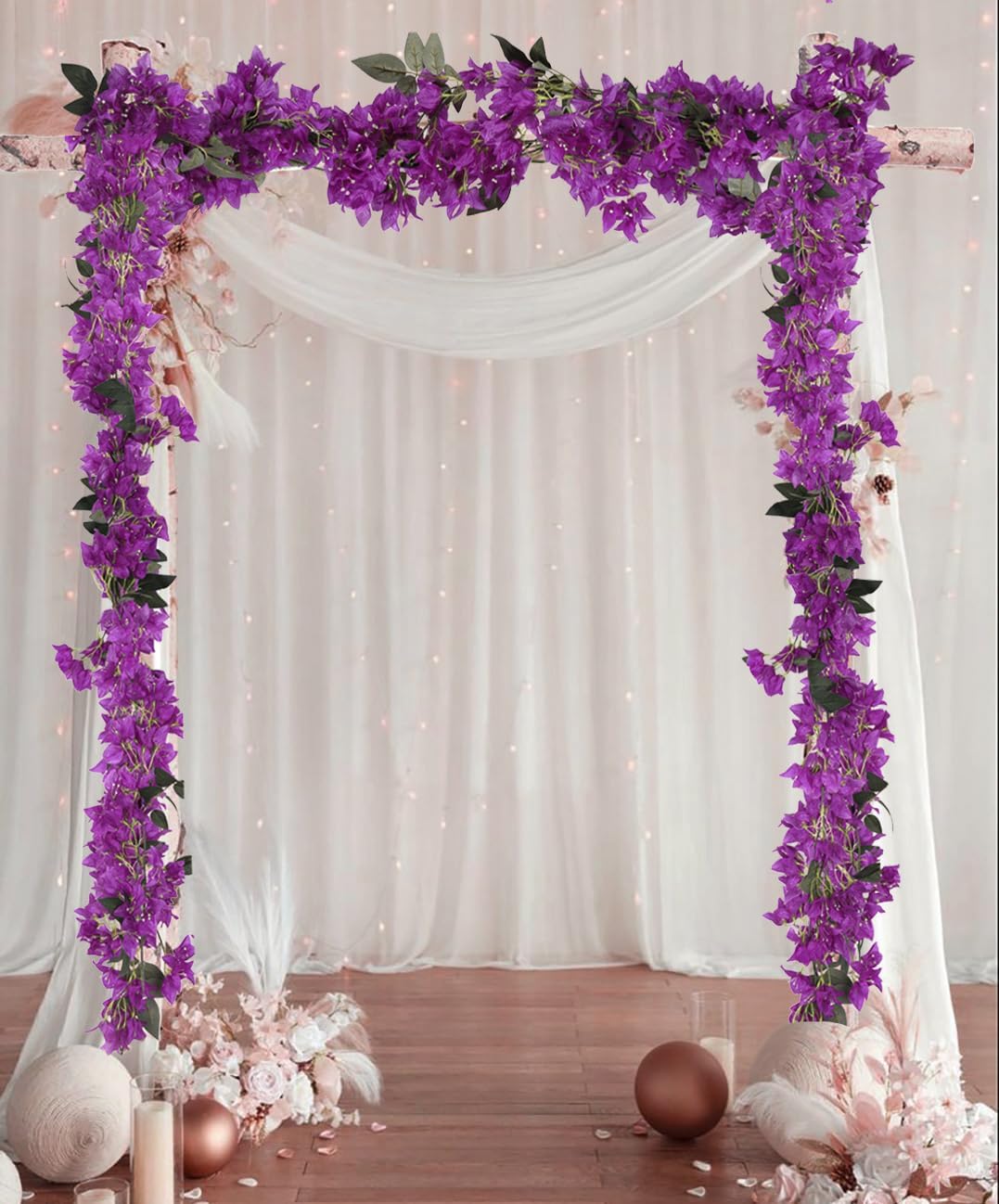 5.9 Ft Artificial Bougainvillea Flowers Garland 2PCS Fake Silk Bougainvillea Vines Long Plant Faux Bougainvillea Wreaths for Centerpieces Table Runner Wedding Arch Wall Decorations (Deep Pink)
