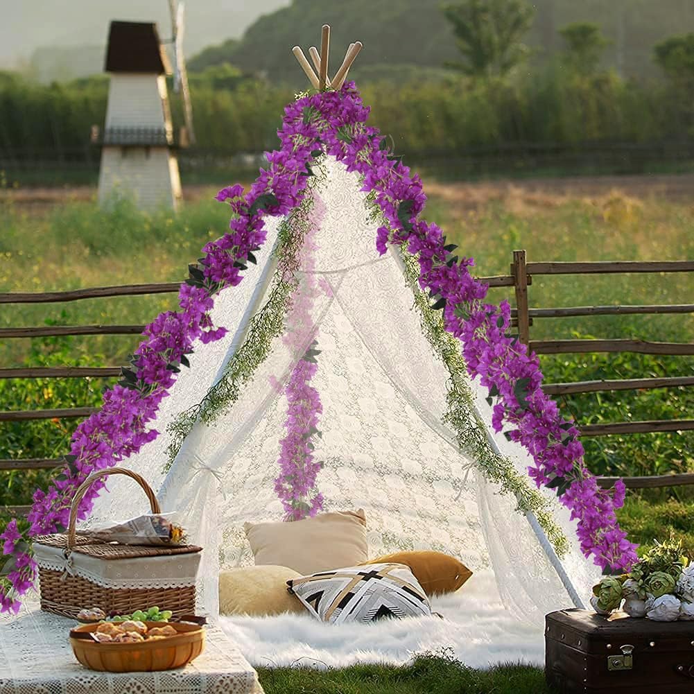 5.9 Ft Artificial Bougainvillea Flowers Garland 2PCS Fake Silk Bougainvillea Vines Long Plant Faux Bougainvillea Wreaths for Centerpieces Table Runner Wedding Arch Wall Decorations (Deep Pink)