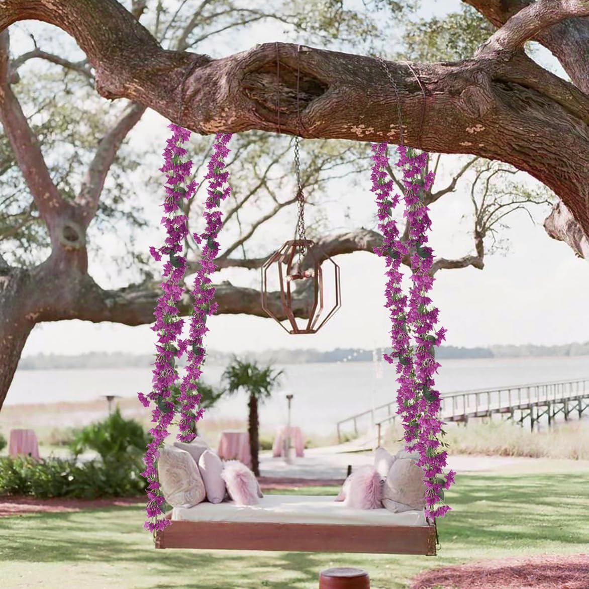 5.9 Ft Artificial Bougainvillea Flowers Garland 2PCS Fake Silk Bougainvillea Vines Long Plant Faux Bougainvillea Wreaths for Centerpieces Table Runner Wedding Arch Wall Decorations (Deep Pink)