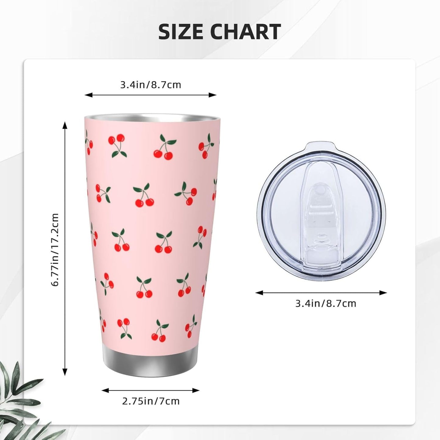 Lemon Tumbler 20oz Fruit Stainless Steel Vacuum Insulated Tumblers with Lid and Straw Mint Green Travel Coffee Mug Tea Wine Cups Water Bottle Gifts for Women