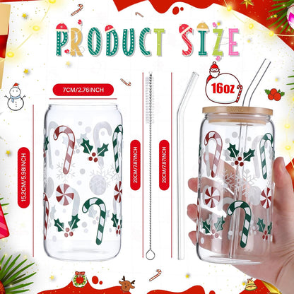 6 Set Lemon Glass Cups 16 oz Summer Drinking Tumbler with Lid Straw and Stopper Can Shaped Beer Iced Coffee Cup Appreciation Gifts with Cards and Bow for Summer Party Favor Decorations