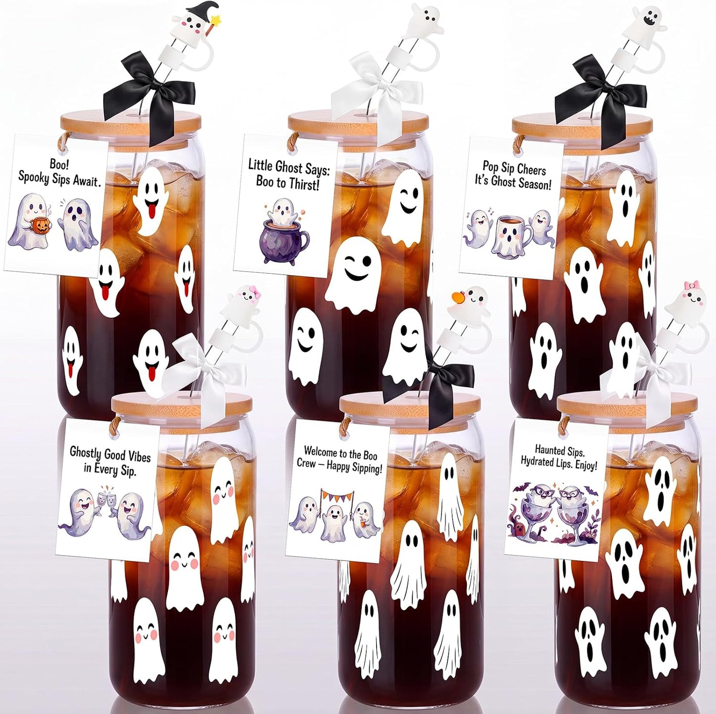 6 Set Lemon Glass Cups 16 oz Summer Drinking Tumbler with Lid Straw and Stopper Can Shaped Beer Iced Coffee Cup Appreciation Gifts with Cards and Bow for Summer Party Favor Decorations