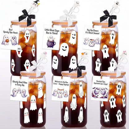 6 Set Lemon Glass Cups 16 oz Summer Drinking Tumbler with Lid Straw and Stopper Can Shaped Beer Iced Coffee Cup Appreciation Gifts with Cards and Bow for Summer Party Favor Decorations