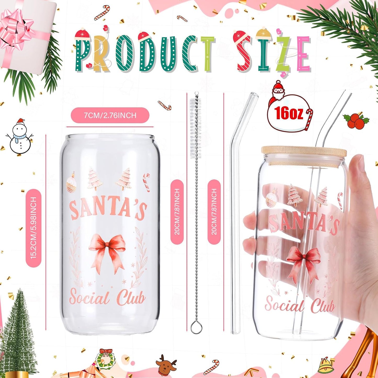 6 Set Lemon Glass Cups 16 oz Summer Drinking Tumbler with Lid Straw and Stopper Can Shaped Beer Iced Coffee Cup Appreciation Gifts with Cards and Bow for Summer Party Favor Decorations