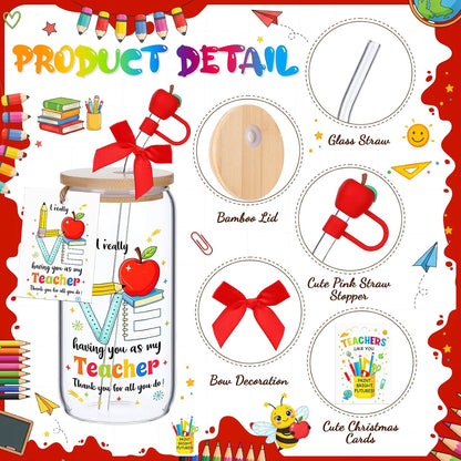 6 Set Lemon Glass Cups 16 oz Summer Drinking Tumbler with Lid Straw and Stopper Can Shaped Beer Iced Coffee Cup Appreciation Gifts with Cards and Bow for Summer Party Favor Decorations
