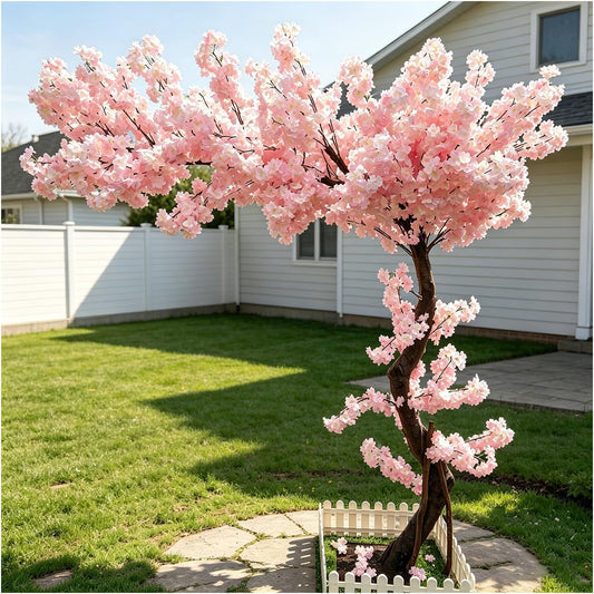 6 ft Tall Cherry Blossom Tree Artificial for Indoor Outdoor Decor | Faux Pink Cherry Blossom Trees for Home Room Wedding, Office, Home & Shopping Mall Decor (6 ft x4.9 ft)