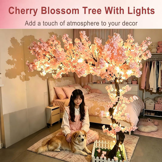 6 ft Tall Cherry Blossom Tree Artificial for Indoor Outdoor Decor | Faux Pink Cherry Blossom Trees for Home Room Wedding, Office, Home & Shopping Mall Decor (6 ft x4.9 ft)