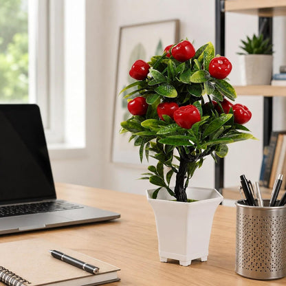 Artificial Potted Apple Tree 12.85 in for Tabletop Decor