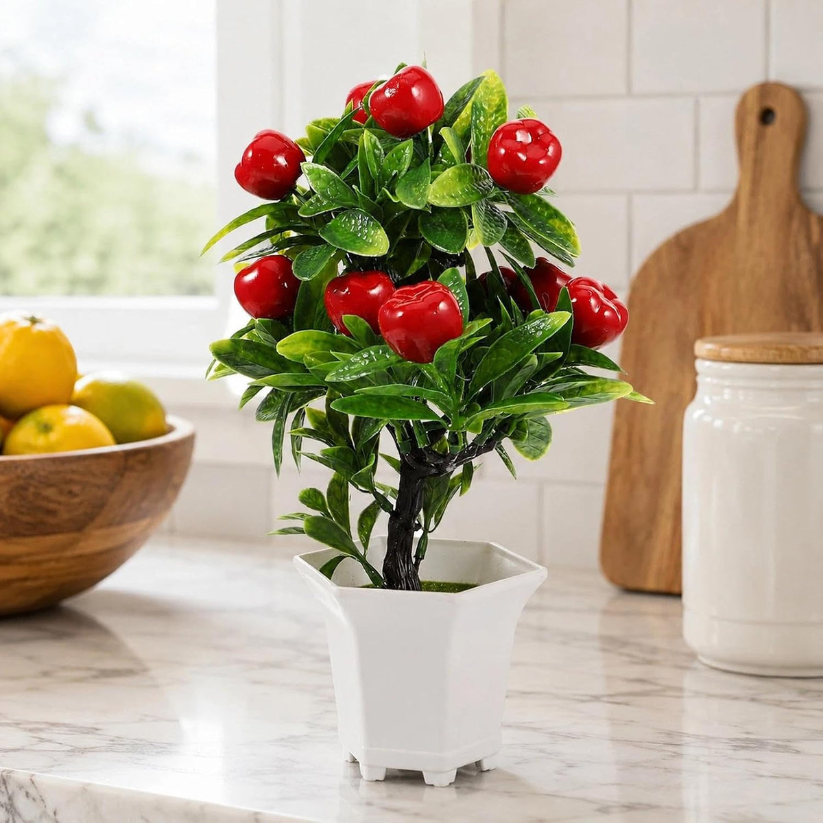Artificial Potted Apple Tree 12.85 in for Tabletop Decor