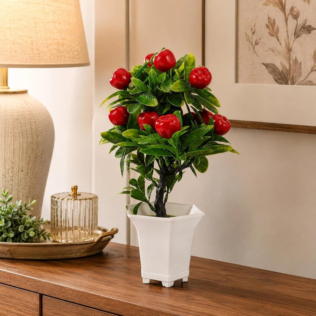 Artificial Potted Apple Tree 12.85 in for Tabletop Decor