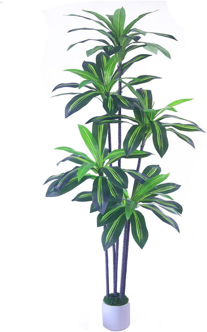 6ft Artificial Dracaena Tree for Home Decor, Potted Faux Plant with Realistic Wood Trunk & Lifelike Leaves, Low Maintenance Tall Floor Tree for Living Room, Office (6ft)