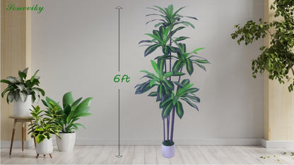 6ft Artificial Dracaena Tree for Home Decor, Potted Faux Plant with Realistic Wood Trunk & Lifelike Leaves, Low Maintenance Tall Floor Tree for Living Room, Office (6ft)