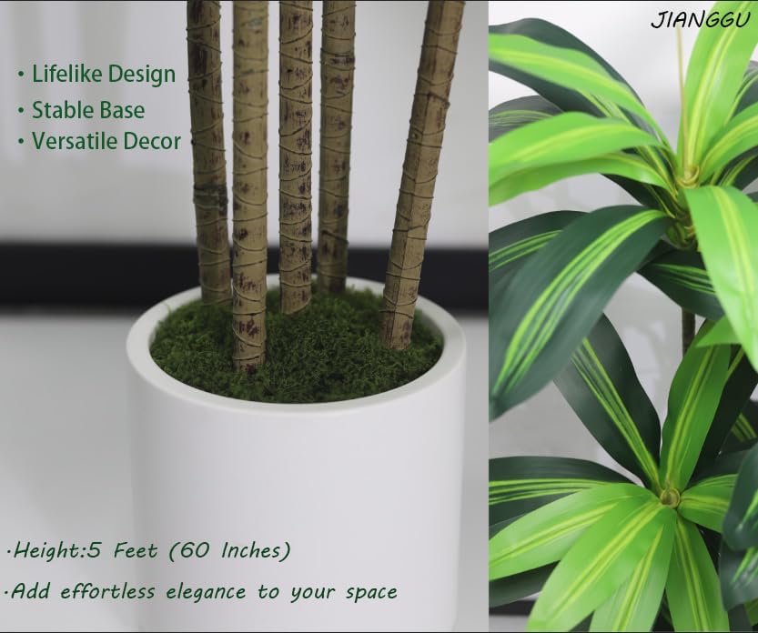 6ft Artificial Dracaena Tree for Home Decor, Potted Faux Plant with Realistic Wood Trunk & Lifelike Leaves, Low Maintenance Tall Floor Tree for Living Room, Office (6ft)