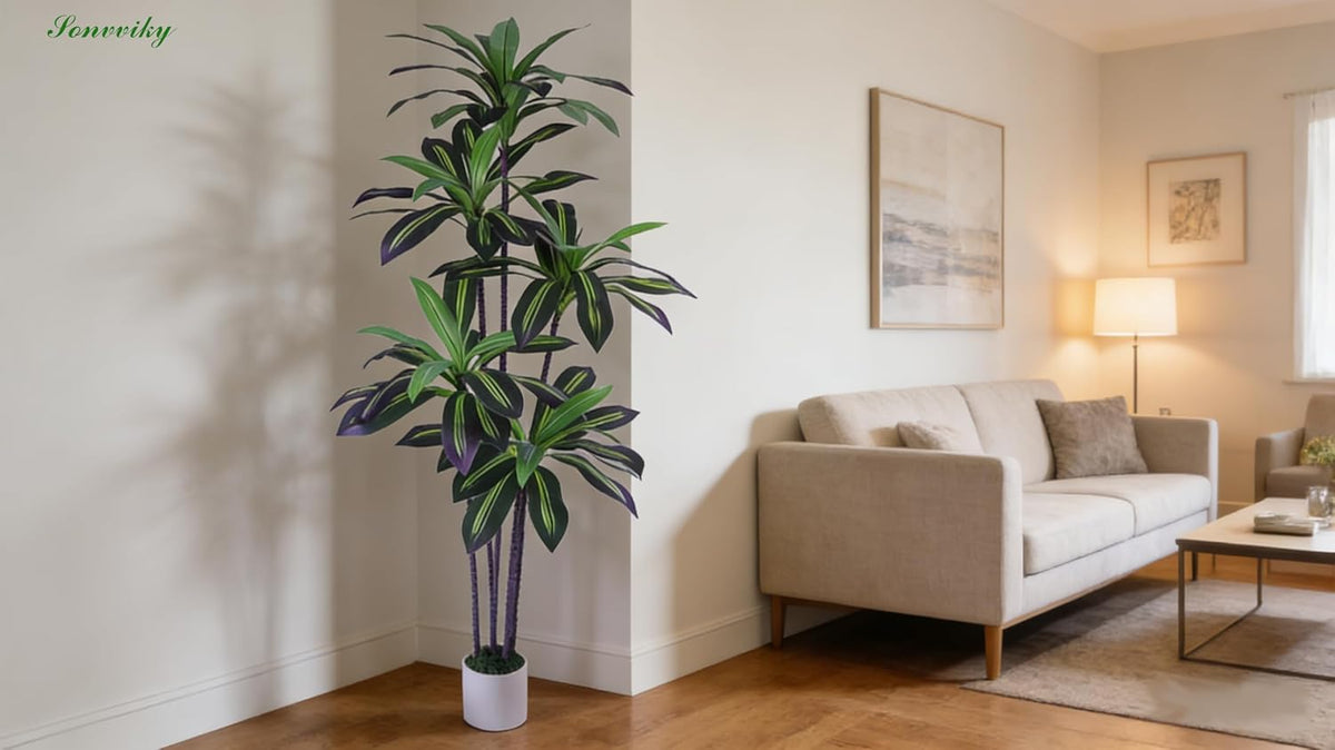 6ft Artificial Dracaena Tree for Home Decor, Potted Faux Plant with Realistic Wood Trunk & Lifelike Leaves, Low Maintenance Tall Floor Tree for Living Room, Office (6ft)
