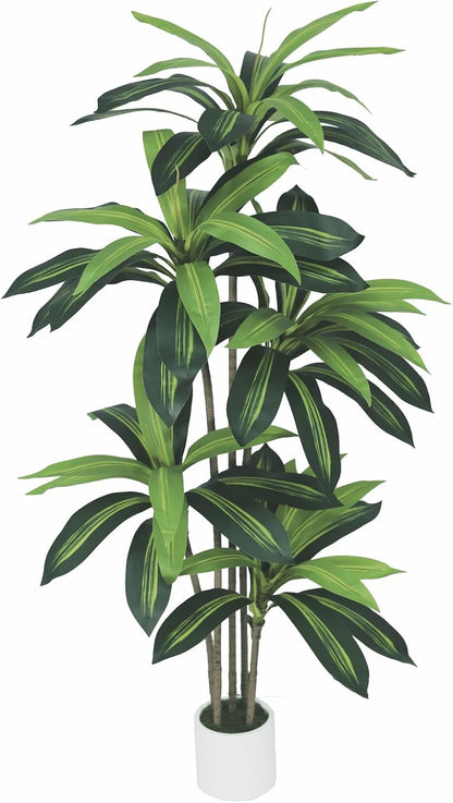 6ft Artificial Dracaena Tree for Home Decor, Potted Faux Plant with Realistic Wood Trunk & Lifelike Leaves, Low Maintenance Tall Floor Tree for Living Room, Office (6ft)