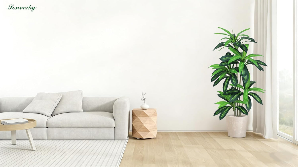 6ft Artificial Dracaena Tree for Home Decor, Potted Faux Plant with Realistic Wood Trunk & Lifelike Leaves, Low Maintenance Tall Floor Tree for Living Room, Office (6ft)