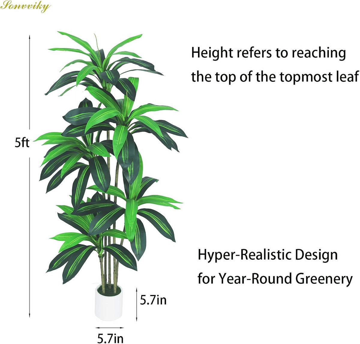 6ft Artificial Dracaena Tree for Home Decor, Potted Faux Plant with Realistic Wood Trunk & Lifelike Leaves, Low Maintenance Tall Floor Tree for Living Room, Office (6ft)