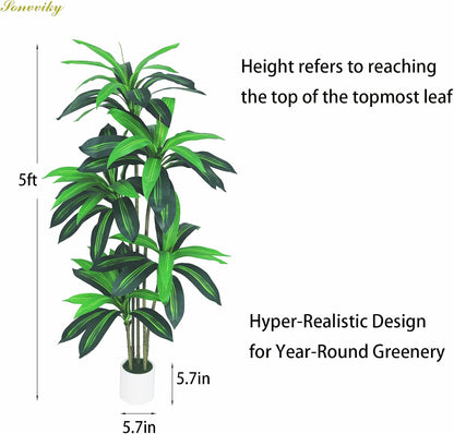 6ft Artificial Dracaena Tree for Home Decor, Potted Faux Plant with Realistic Wood Trunk & Lifelike Leaves, Low Maintenance Tall Floor Tree for Living Room, Office (6ft)