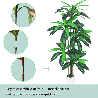 6ft Artificial Dracaena Tree for Home Decor, Potted Faux Plant with Realistic Wood Trunk & Lifelike Leaves, Low Maintenance Tall Floor Tree for Living Room, Office (6ft)