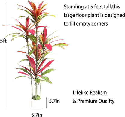 6ft Artificial Dracaena Tree for Home Decor, Potted Faux Plant with Realistic Wood Trunk & Lifelike Leaves, Low Maintenance Tall Floor Tree for Living Room, Office (6ft)