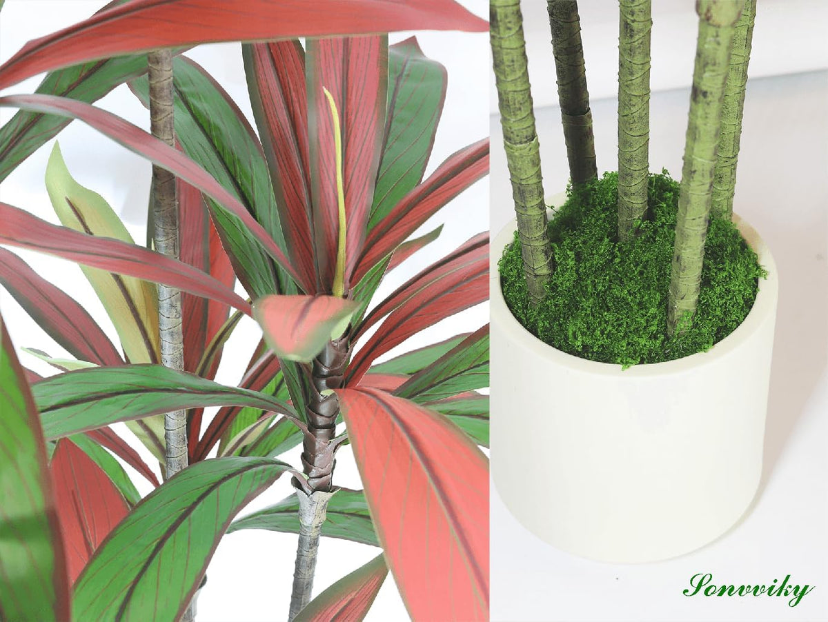 6ft Artificial Dracaena Tree for Home Decor, Potted Faux Plant with Realistic Wood Trunk & Lifelike Leaves, Low Maintenance Tall Floor Tree for Living Room, Office (6ft)