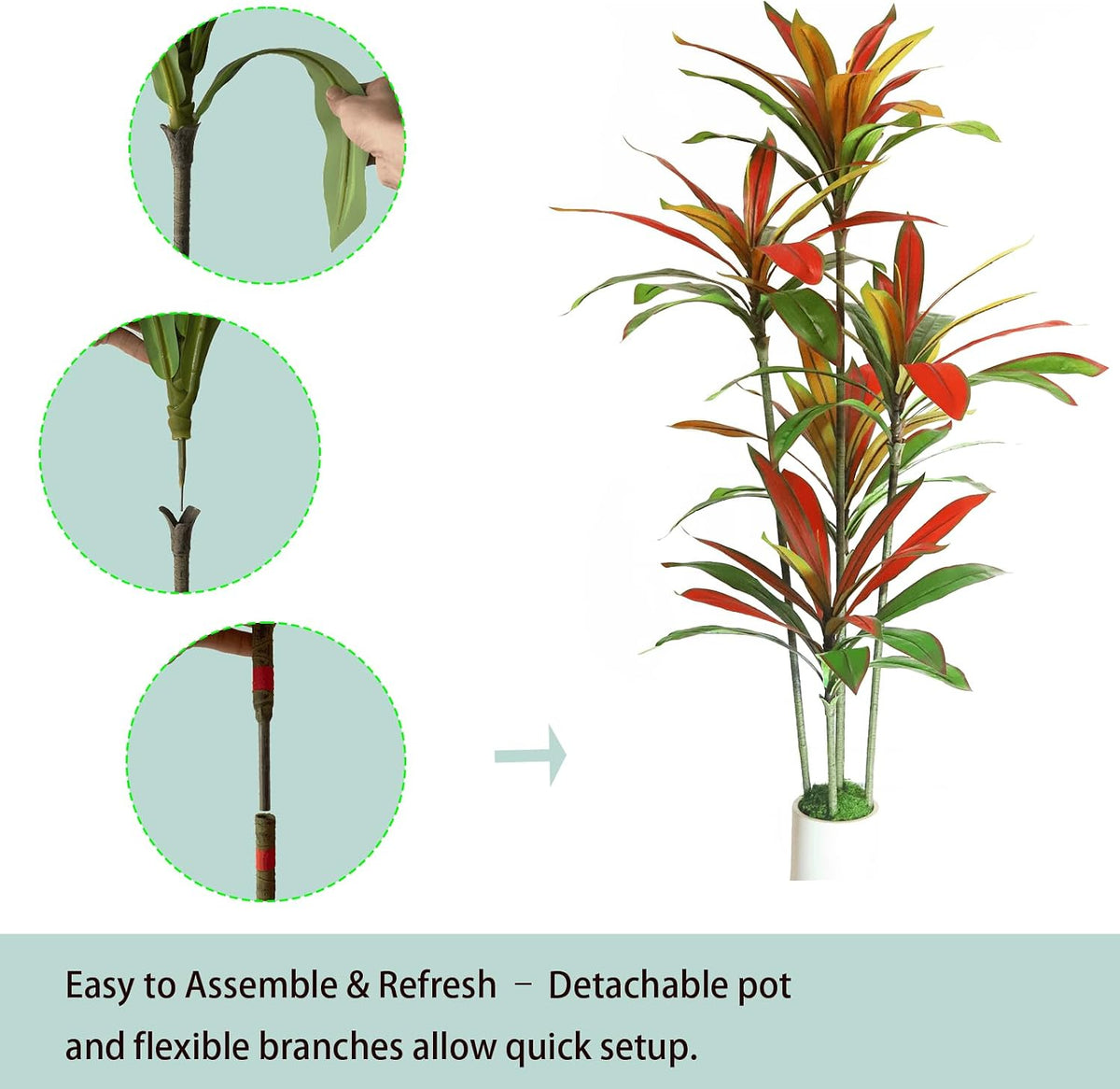 6ft Artificial Dracaena Tree for Home Decor, Potted Faux Plant with Realistic Wood Trunk & Lifelike Leaves, Low Maintenance Tall Floor Tree for Living Room, Office (6ft)