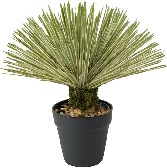 Artificial Agave Plant in Black Pot with Real Stone Pebbles, Large Fake Plants with Green Moss, Faux Yucca Rostrata with Long Sword-Shaped Leaves for Indoor/Outdoor-15 Inches, 180 Leaves