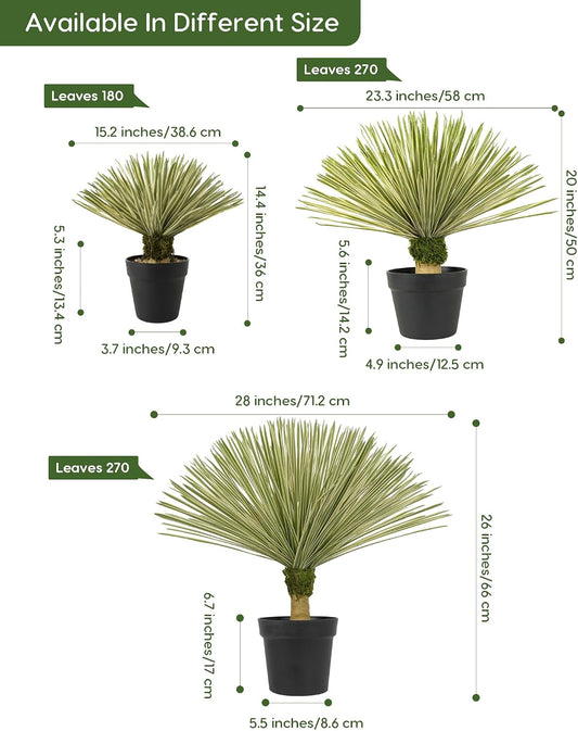 Artificial Agave Plant in Black Pot with Real Stone Pebbles, Large Fake Plants with Green Moss, Faux Yucca Rostrata with Long Sword-Shaped Leaves for Indoor/Outdoor-15 Inches, 180 Leaves