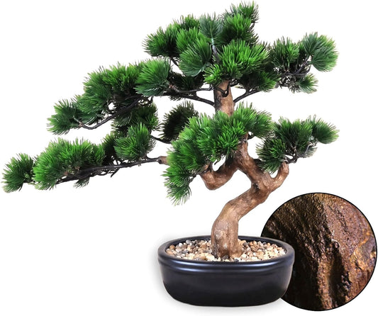 Artificial Bonsai Tree 16" Tall with Realistic Wood and Ceramic Pot, Fake Plants for Home, Bedroom and Office Desk, Japanese Decor