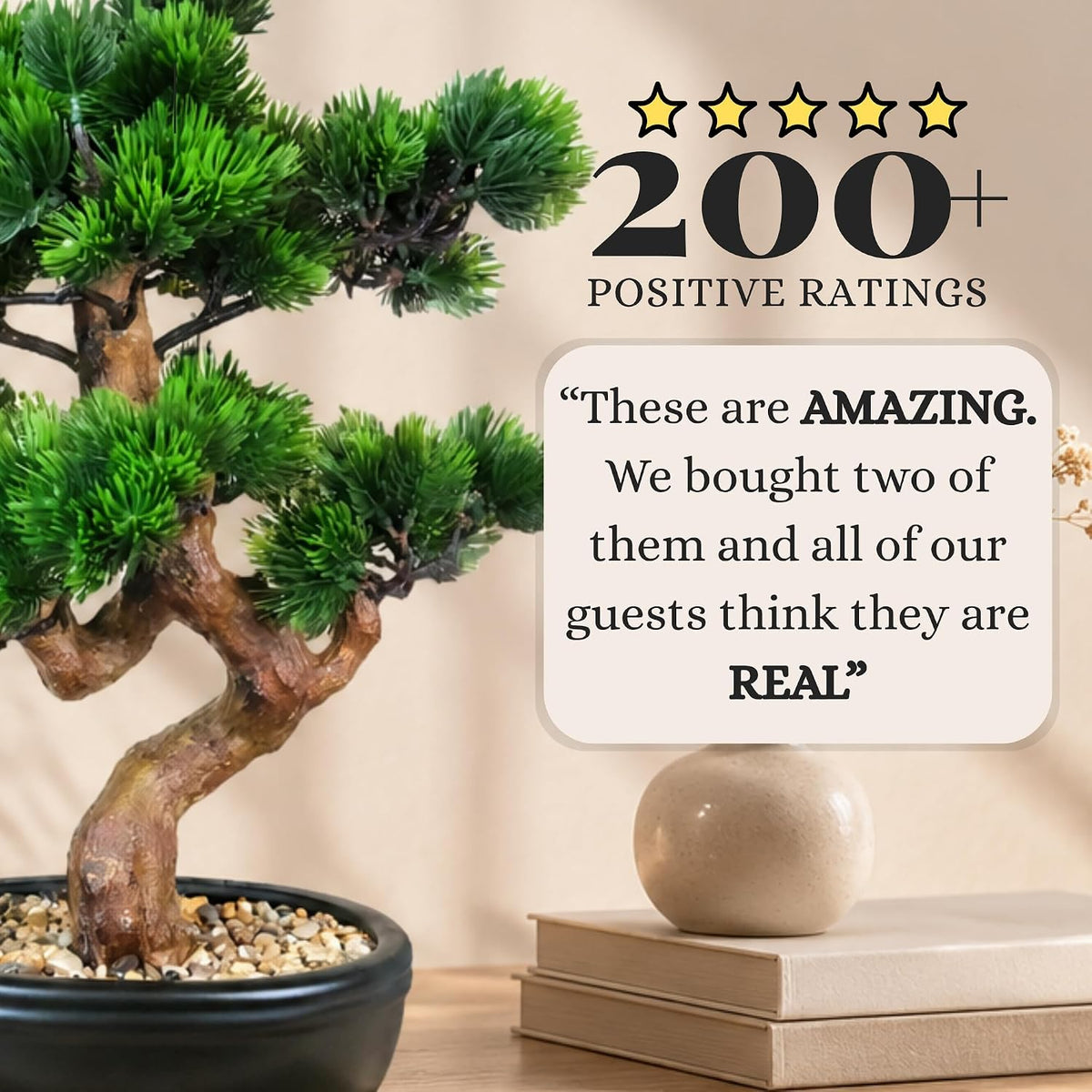 Artificial Bonsai Tree 16" Tall with Realistic Wood and Ceramic Pot, Fake Plants for Home, Bedroom and Office Desk, Japanese Decor