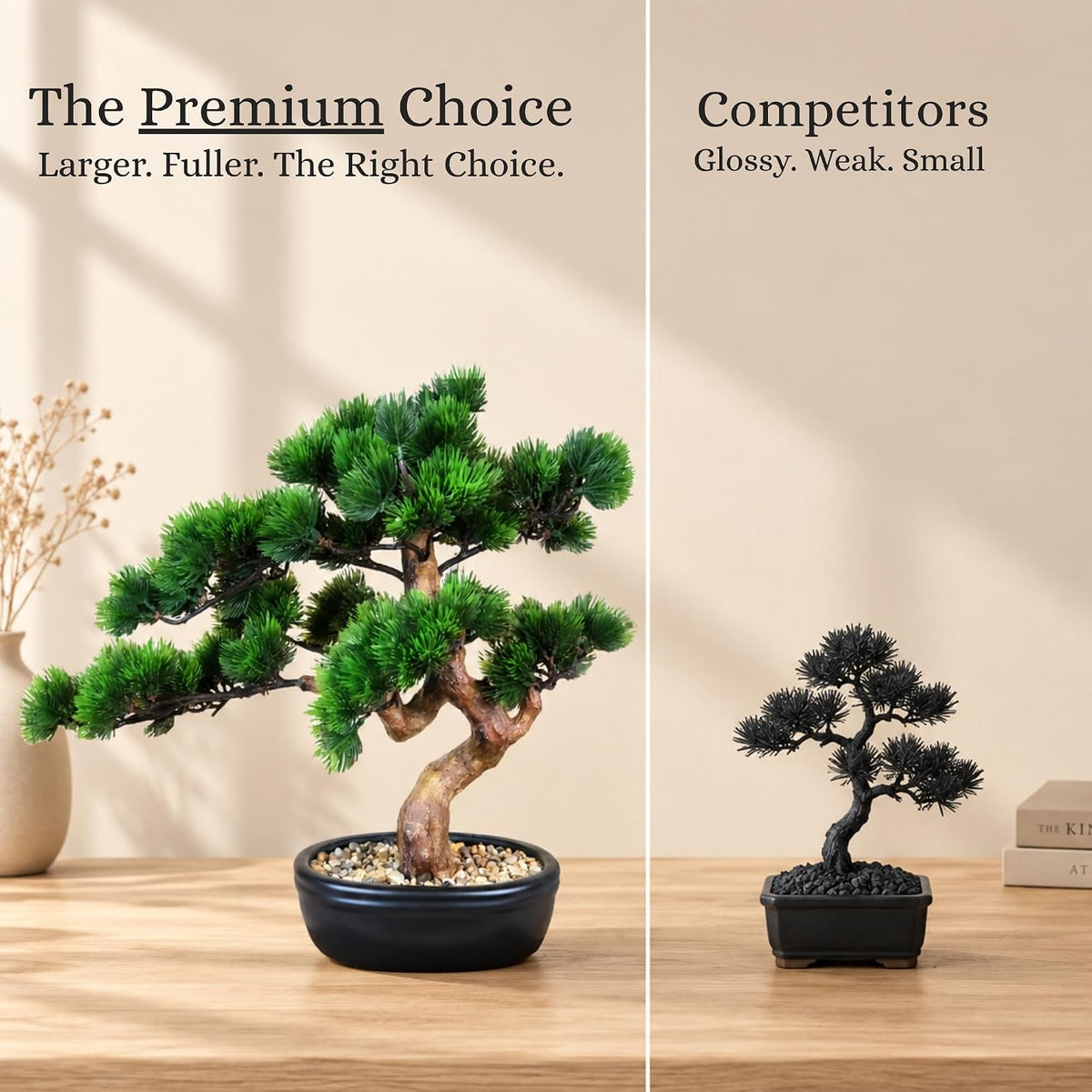 Artificial Bonsai Tree 16" Tall with Realistic Wood and Ceramic Pot, Fake Plants for Home, Bedroom and Office Desk, Japanese Decor