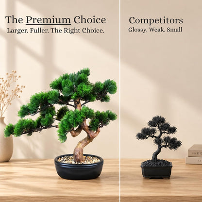 Artificial Bonsai Tree 16" Tall with Realistic Wood and Ceramic Pot, Fake Plants for Home, Bedroom and Office Desk, Japanese Decor