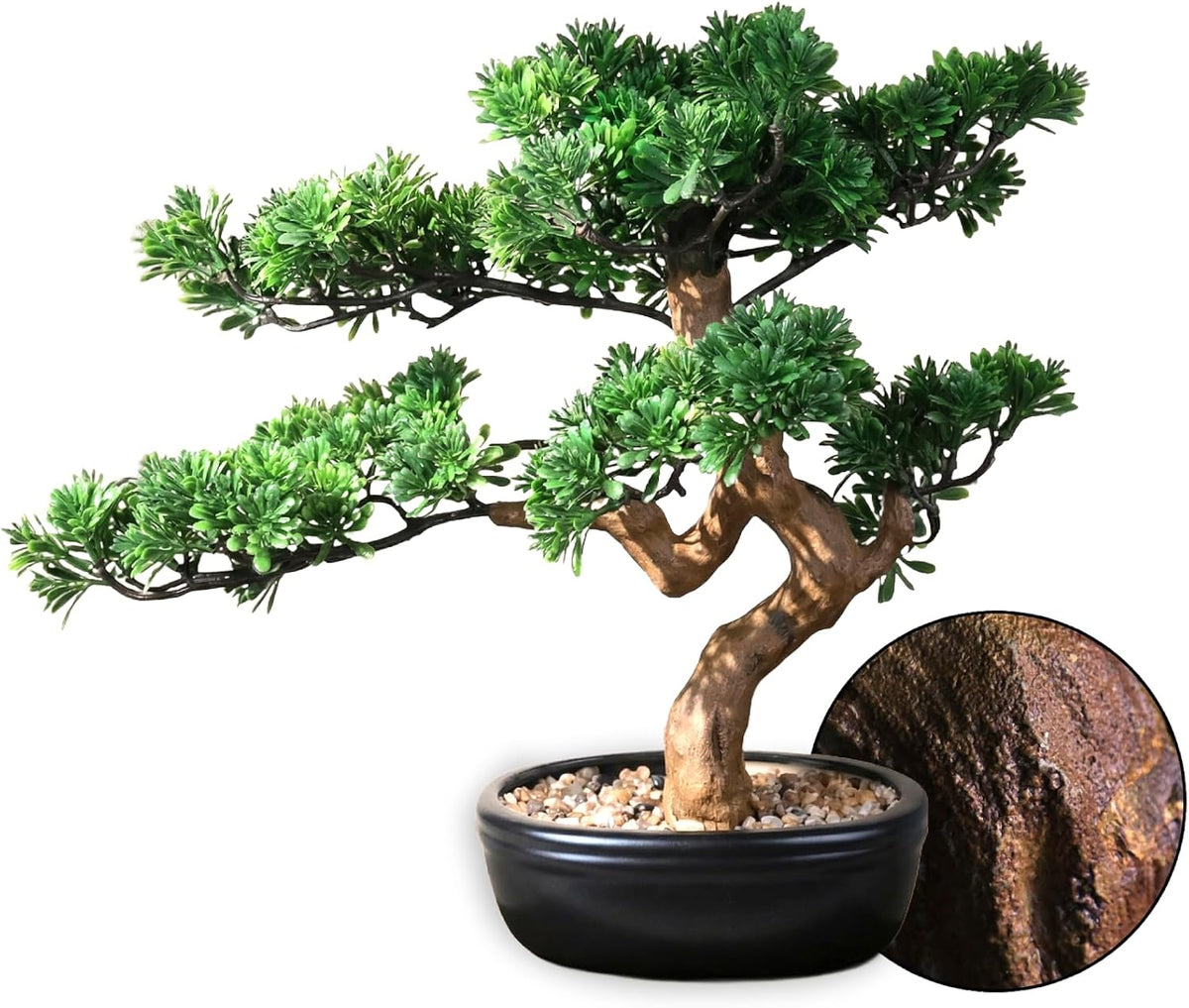 Artificial Bonsai Tree 16" Tall with Realistic Wood and Ceramic Pot, Fake Plants for Home, Bedroom and Office Desk, Japanese Decor