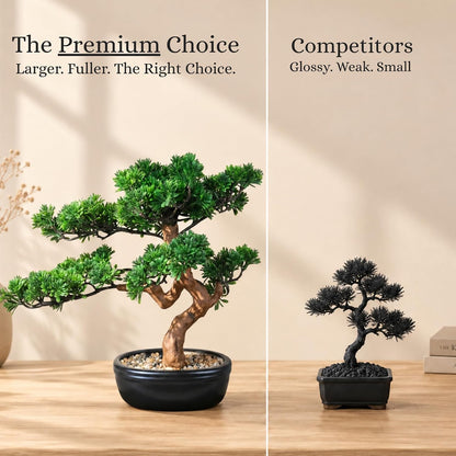 Artificial Bonsai Tree 16" Tall with Realistic Wood and Ceramic Pot, Fake Plants for Home, Bedroom and Office Desk, Japanese Decor
