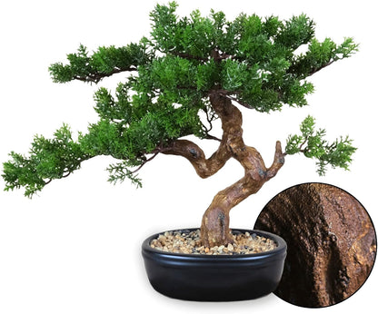 Artificial Bonsai Tree 16" Tall with Realistic Wood and Ceramic Pot, Fake Plants for Home, Bedroom and Office Desk, Japanese Decor