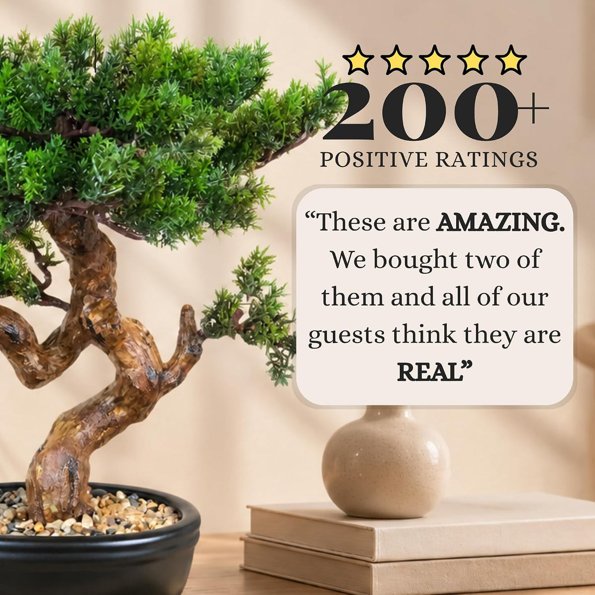 Artificial Bonsai Tree 16" Tall with Realistic Wood and Ceramic Pot, Fake Plants for Home, Bedroom and Office Desk, Japanese Decor