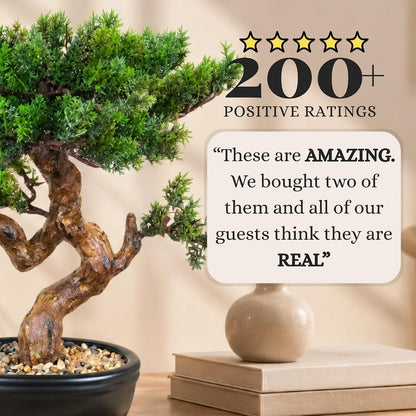 Artificial Bonsai Tree 16" Tall with Realistic Wood and Ceramic Pot, Fake Plants for Home, Bedroom and Office Desk, Japanese Decor