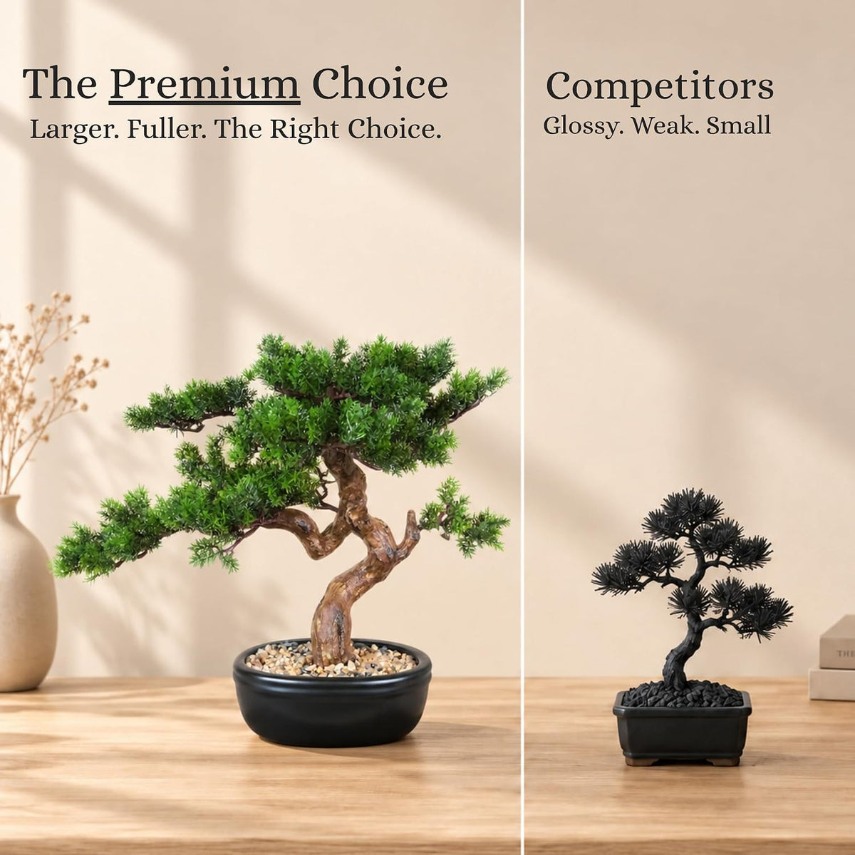 Artificial Bonsai Tree 16" Tall with Realistic Wood and Ceramic Pot, Fake Plants for Home, Bedroom and Office Desk, Japanese Decor