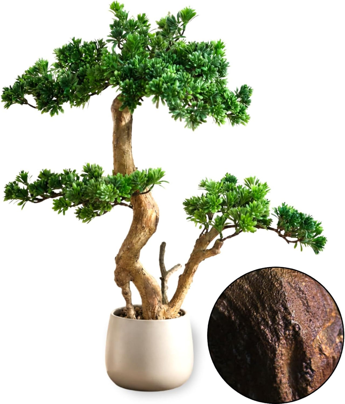 Artificial Bonsai Tree 16" Tall with Realistic Wood and Ceramic Pot, Fake Plants for Home, Bedroom and Office Desk, Japanese Decor