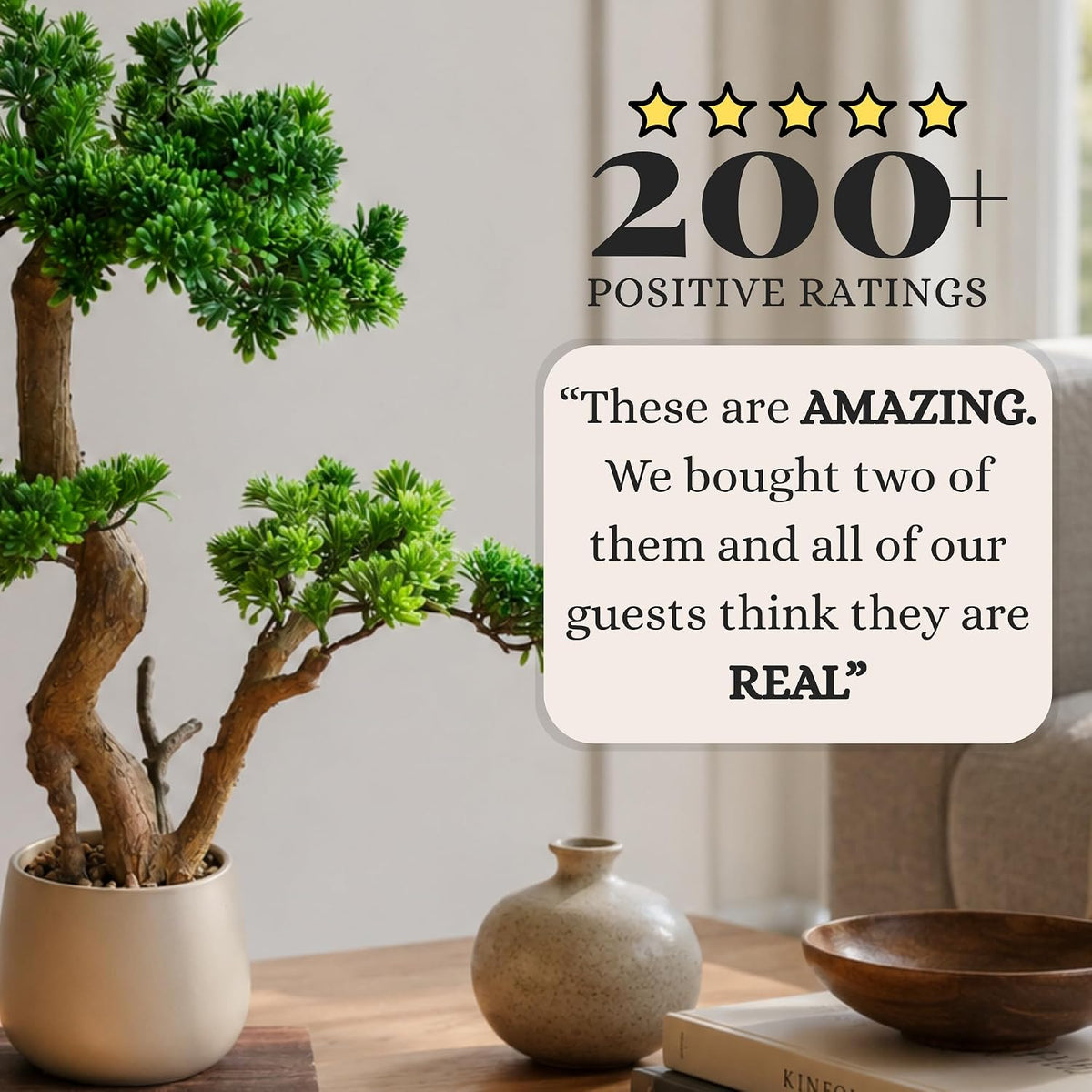 Artificial Bonsai Tree 16" Tall with Realistic Wood and Ceramic Pot, Fake Plants for Home, Bedroom and Office Desk, Japanese Decor