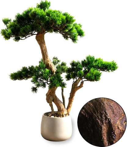 Artificial Bonsai Tree 16" Tall with Realistic Wood and Ceramic Pot, Fake Plants for Home, Bedroom and Office Desk, Japanese Decor