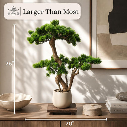 Artificial Bonsai Tree 16" Tall with Realistic Wood and Ceramic Pot, Fake Plants for Home, Bedroom and Office Desk, Japanese Decor