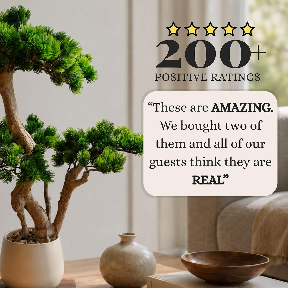 Artificial Bonsai Tree 16" Tall with Realistic Wood and Ceramic Pot, Fake Plants for Home, Bedroom and Office Desk, Japanese Decor