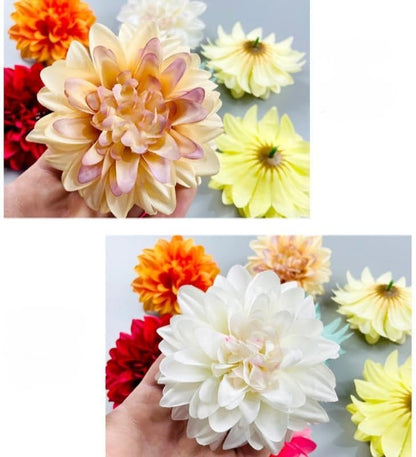 20 Pcs Dahlias Artificial Flowers Heads,Faux Dahlias Silk Flowers for Crafts with Clips,Tropical Faux Flower Cake Decorations Wreath Making Supplies for Wedding Party Birthday Gift Décor (Multicolour)